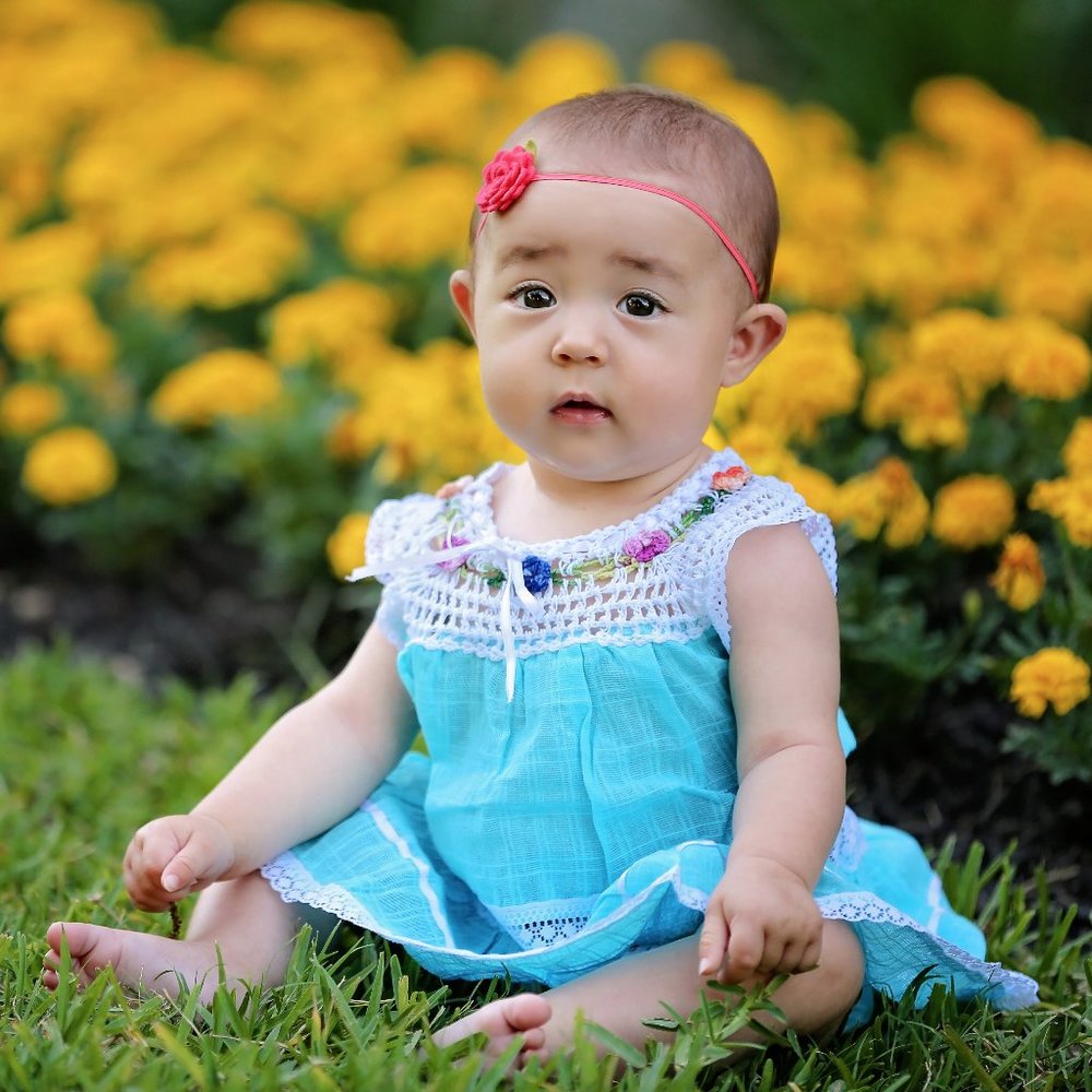 Sky Blue Boho Crochet Flower Dress for Baby Girl